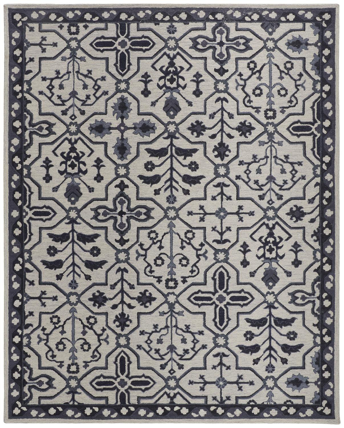 8 x 10 Taupe & Gray Wool Floral Tufted Handmade Stain Resistant Rug
