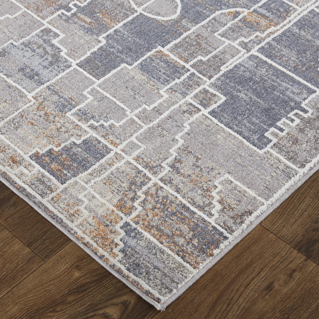 12 x 15 Blue Gray & Orange Geometric Power Loom Stain Resistant Rug