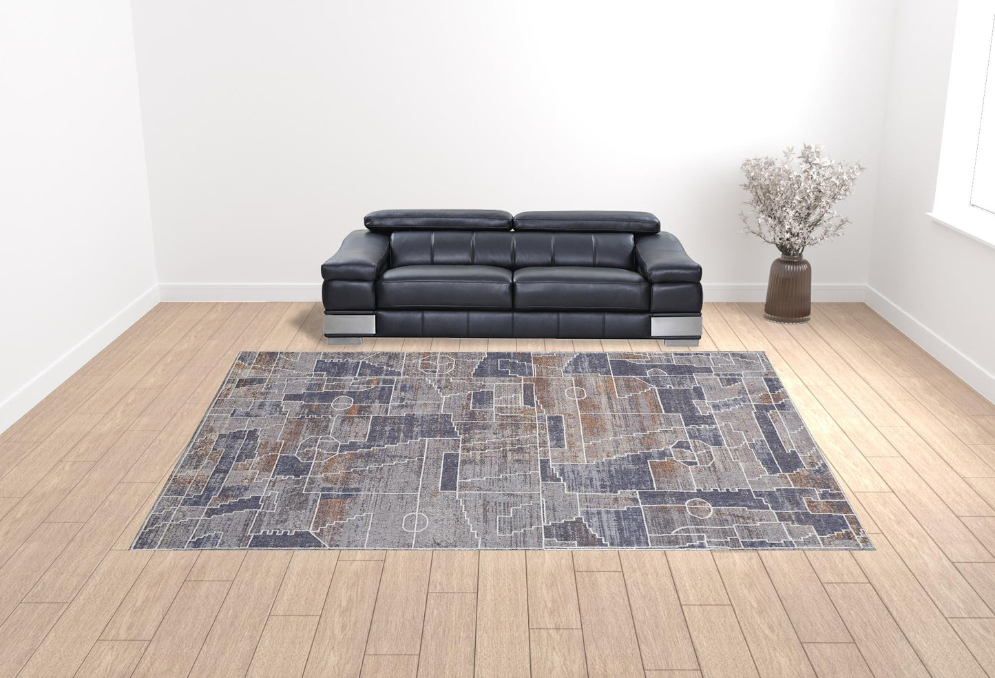 12 x 15 Blue Gray & Orange Geometric Power Loom Stain Resistant Rug