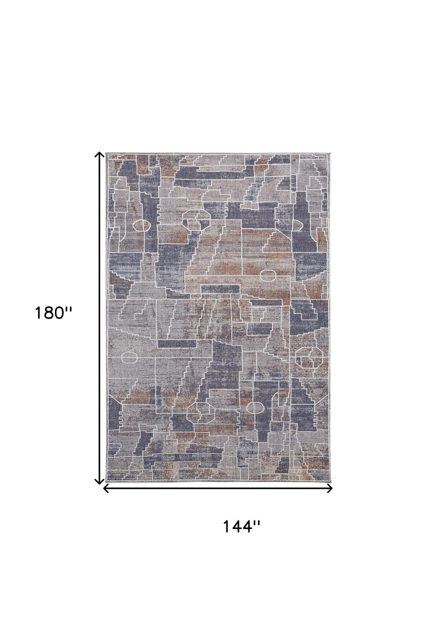 12 x 15 Blue Gray & Orange Geometric Power Loom Stain Resistant Rug