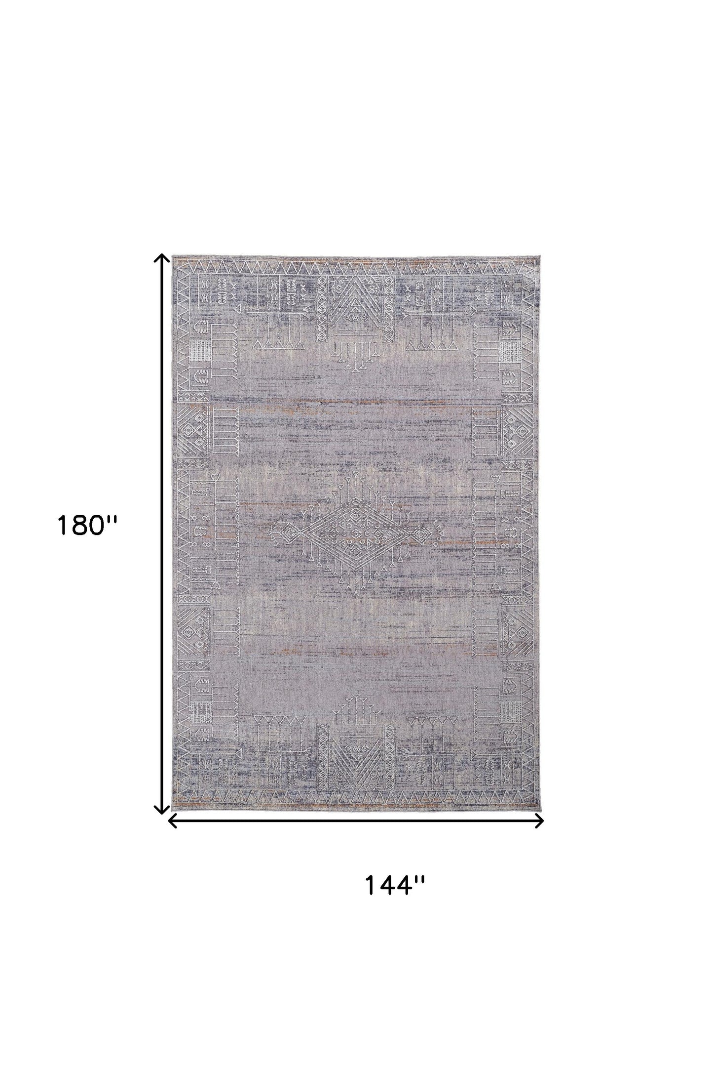12 x 15 Gray Ivory & Orange Geometric Power Loom Distressed Stain Resistant Rug