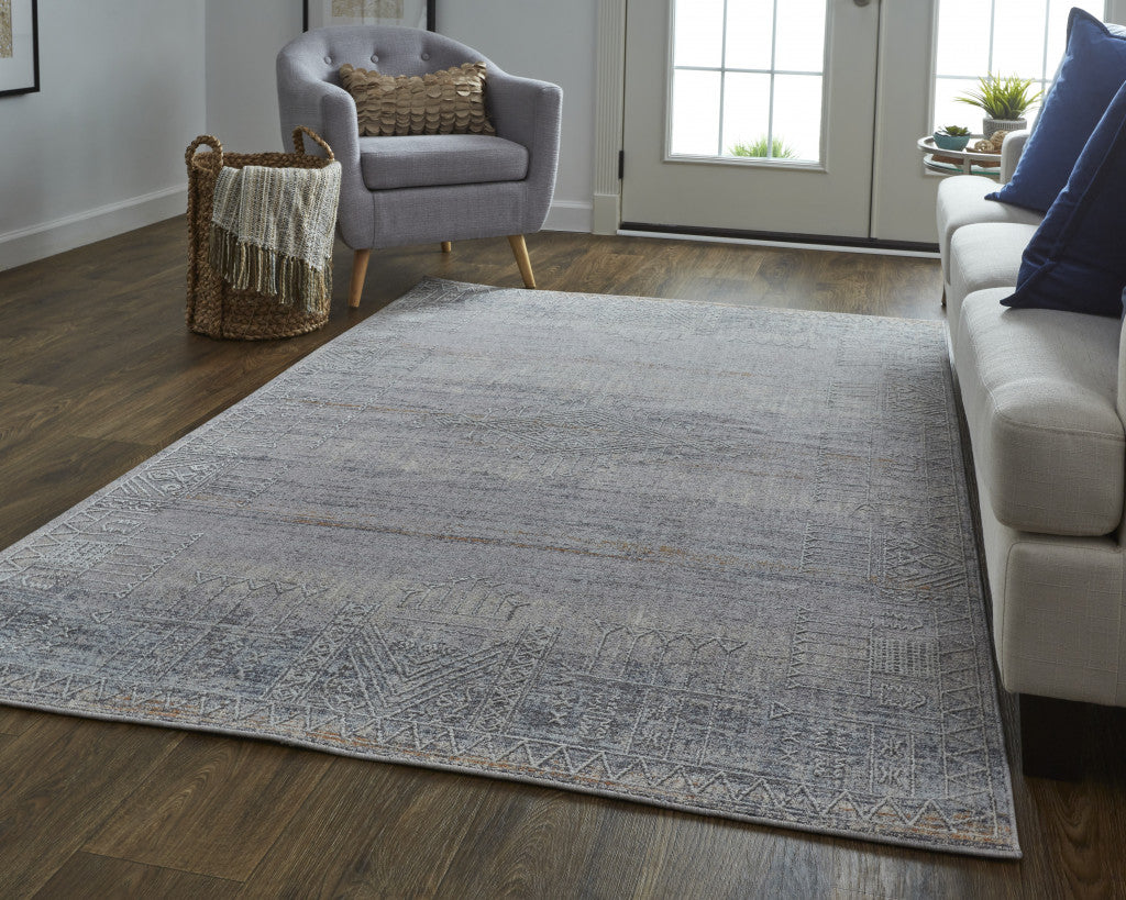 12 x 15 Gray Ivory & Orange Geometric Power Loom Distressed Stain Resistant Rug