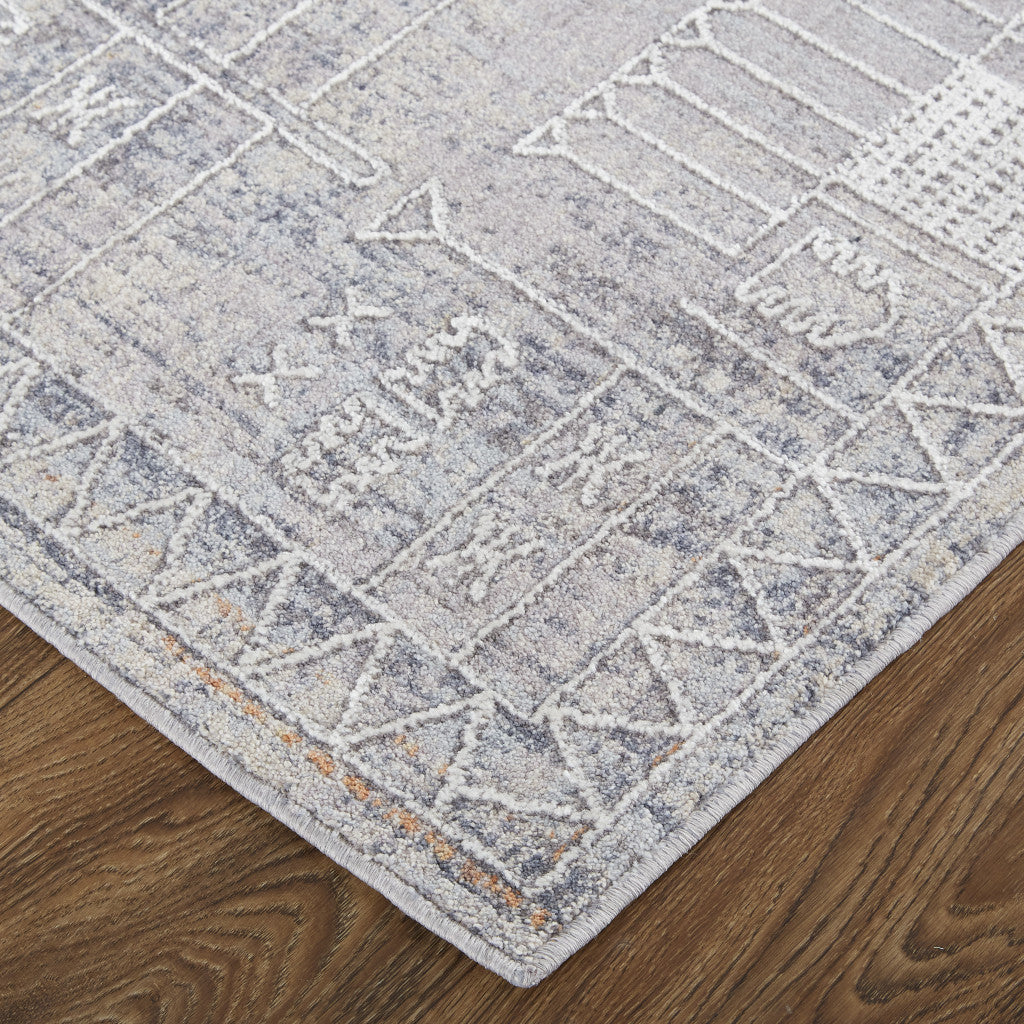 12 x 15 Gray Ivory & Orange Geometric Power Loom Distressed Stain Resistant Rug