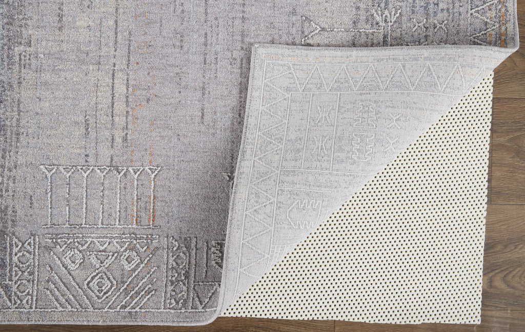 12 x 15 Gray Ivory & Orange Geometric Power Loom Distressed Stain Resistant Rug