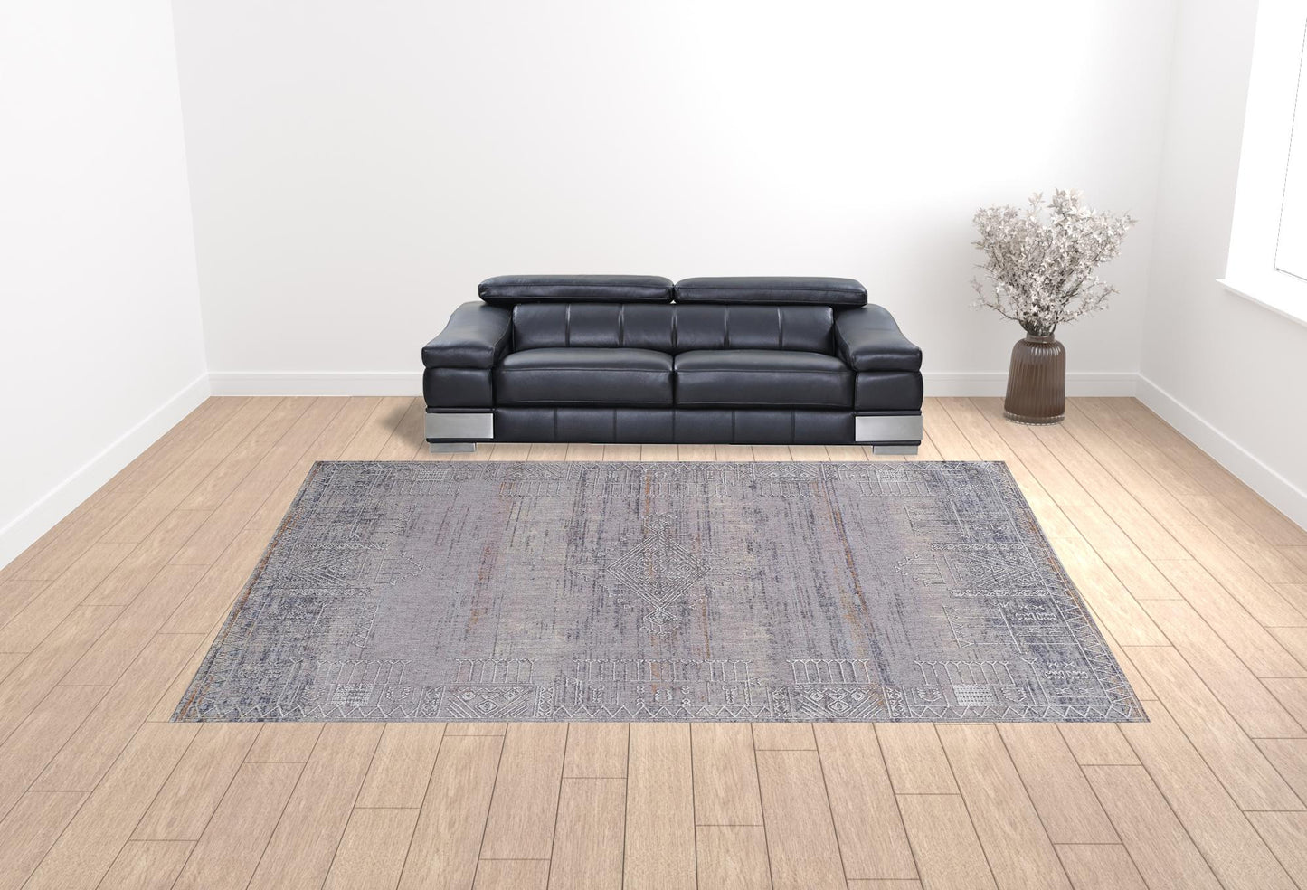 12 x 15 Gray Ivory & Orange Geometric Power Loom Distressed Stain Resistant Rug