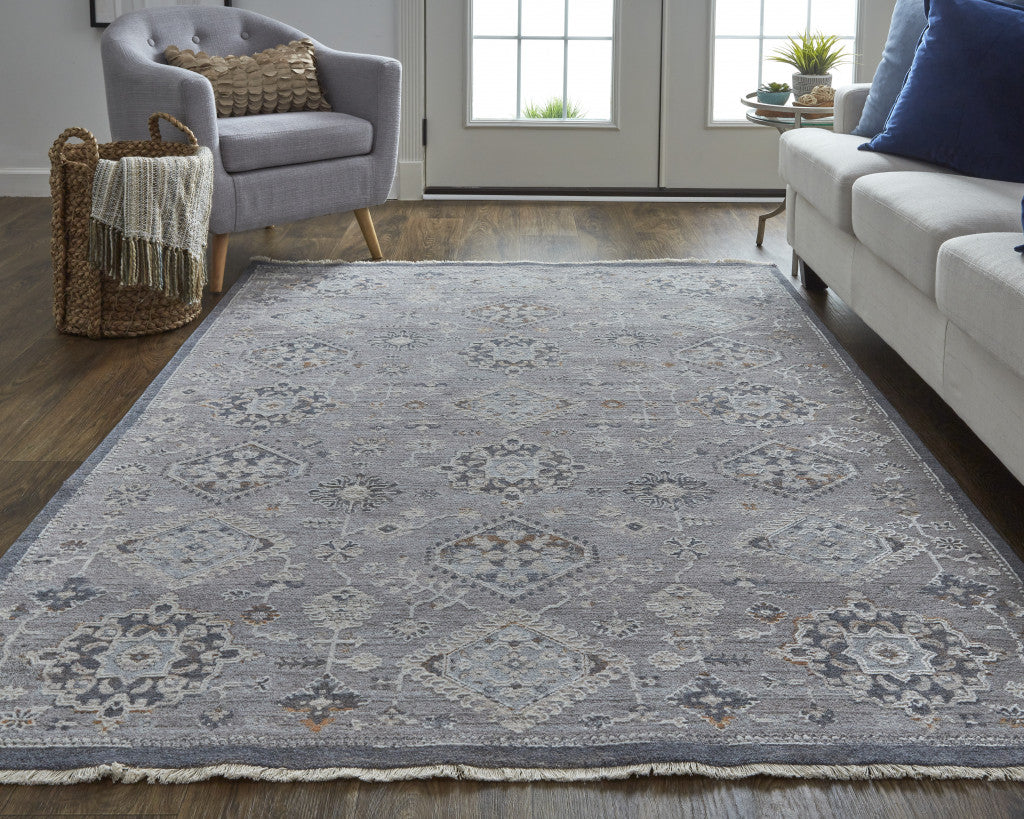 12 x 15 Gray Floral Power Loom Stain Resistant Rug