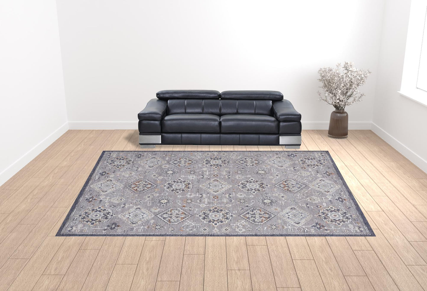 12 x 15 Gray Floral Power Loom Stain Resistant Rug