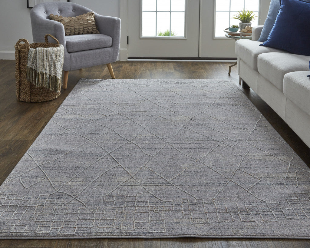 12 x 15 Gray Striped Power Loom Distressed Stain Resistant Rug