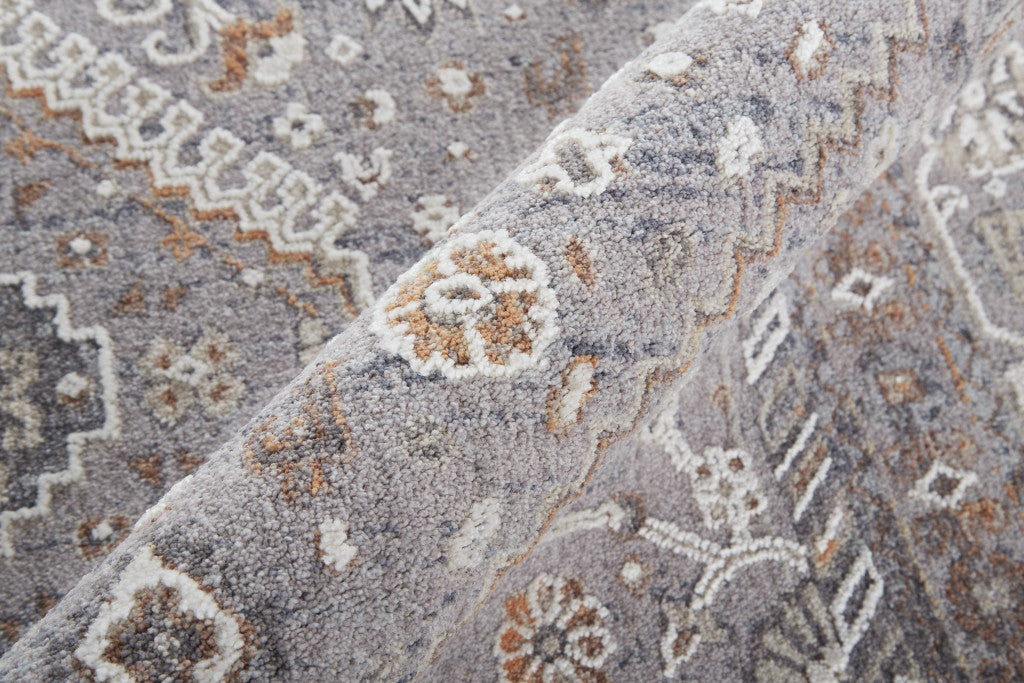 10 x 13 Gray Orange & Ivory Floral Power Loom Stain Resistant Rug