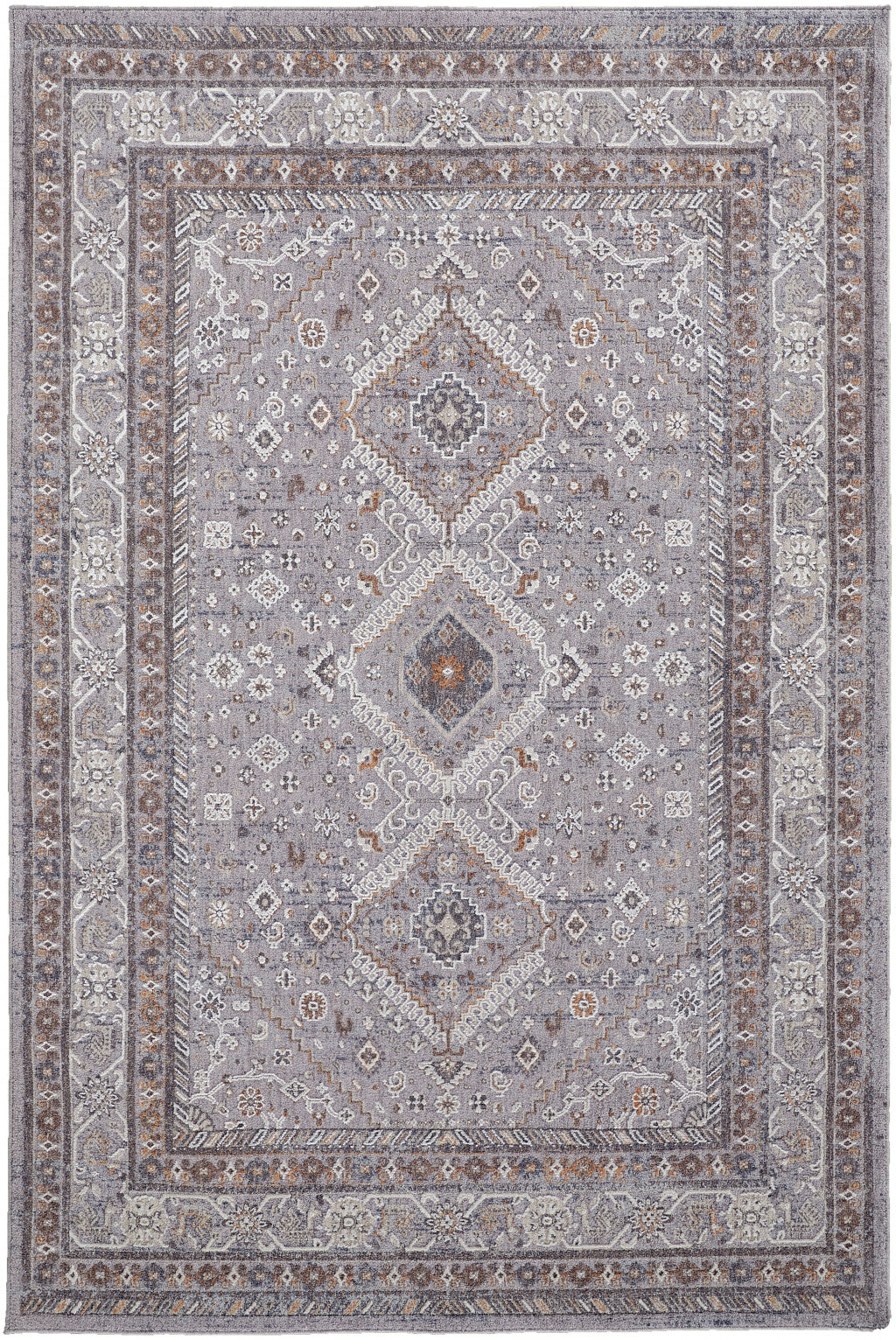 12 x 15 Gray Orange & Ivory Floral Power Loom Stain Resistant Rug
