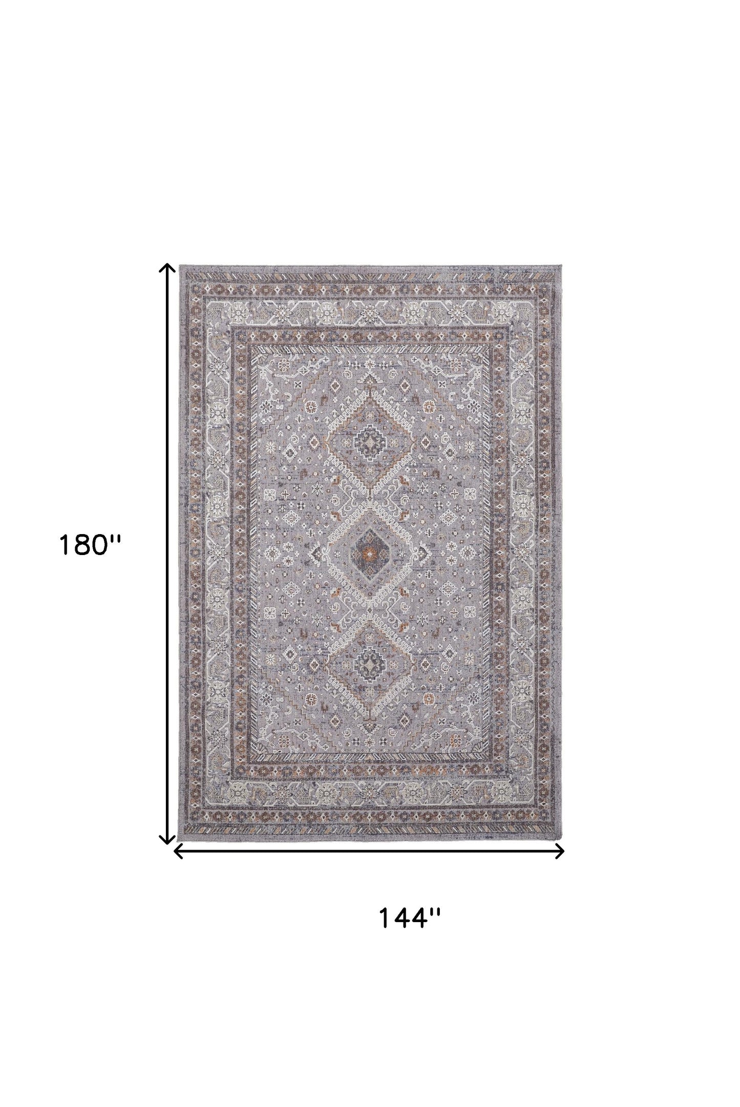 12 x 15 Gray Orange & Ivory Floral Power Loom Stain Resistant Rug