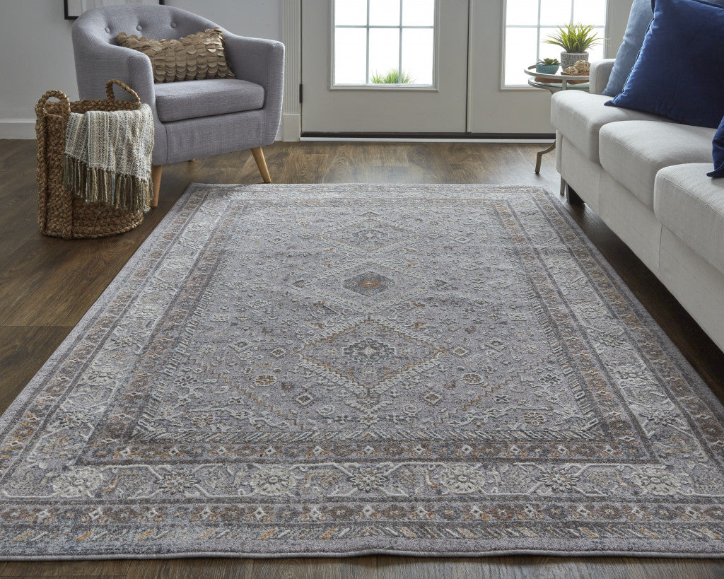 12 x 15 Gray Orange & Ivory Floral Power Loom Stain Resistant Rug