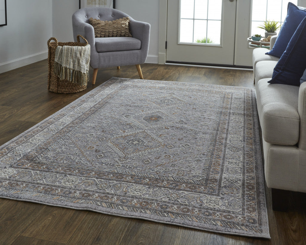 12 x 15 Gray Orange & Ivory Floral Power Loom Stain Resistant Rug