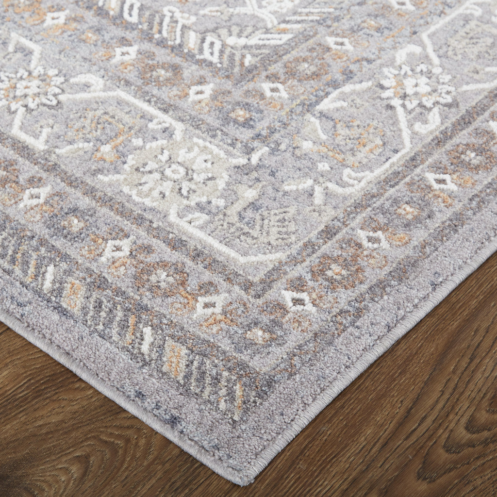 12 x 15 Gray Orange & Ivory Floral Power Loom Stain Resistant Rug