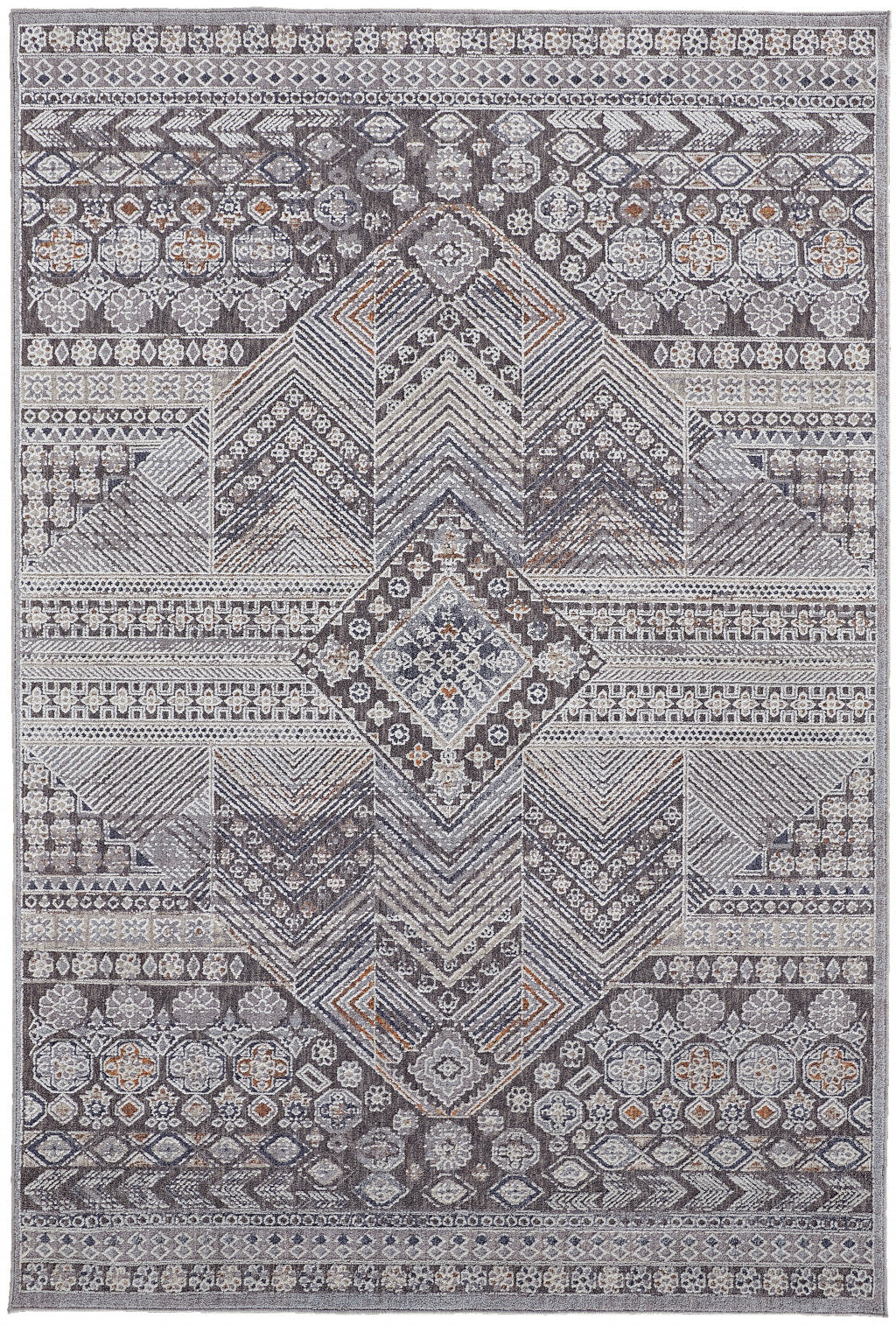 12 x 15 Ivory & Gray Geometric Power Loom Distressed Stain Resistant Rug
