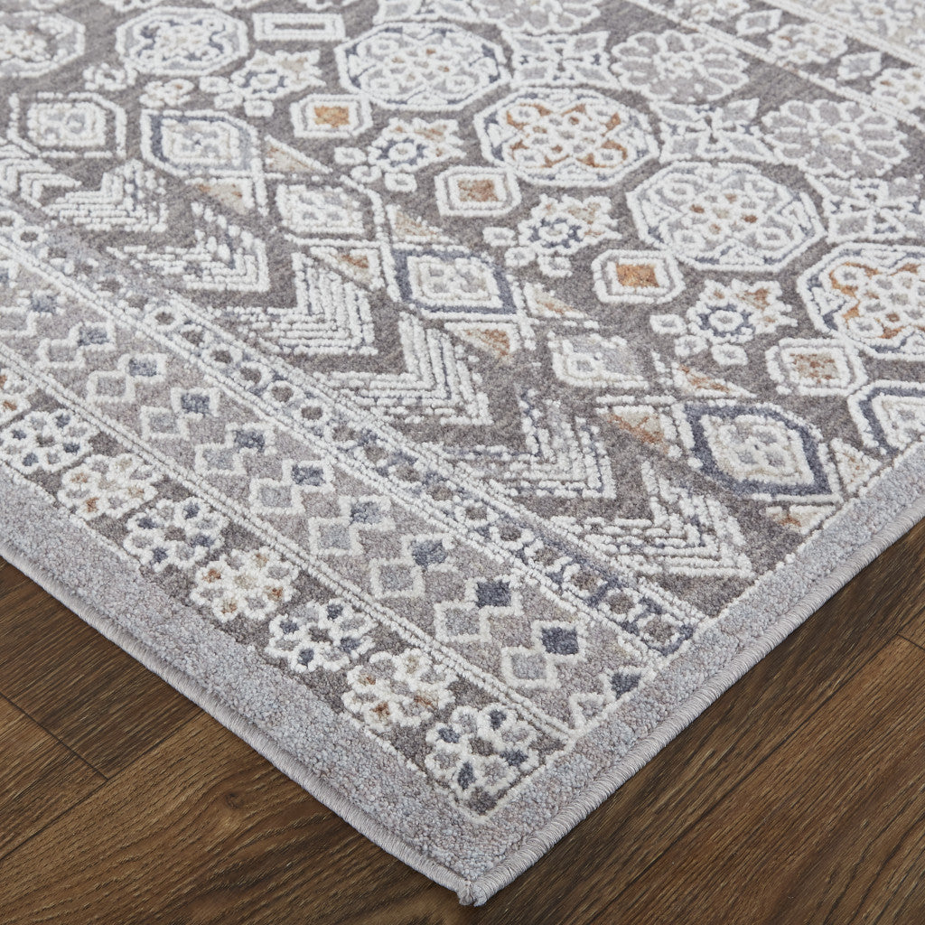 12 x 15 Ivory & Gray Geometric Power Loom Distressed Stain Resistant Rug