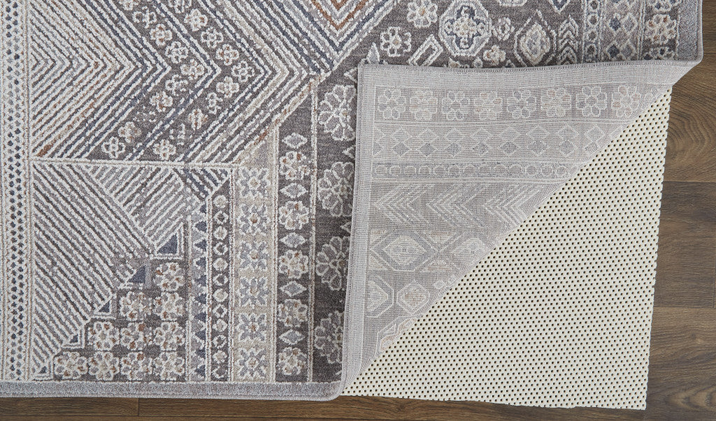 12 x 15 Ivory & Gray Geometric Power Loom Distressed Stain Resistant Rug