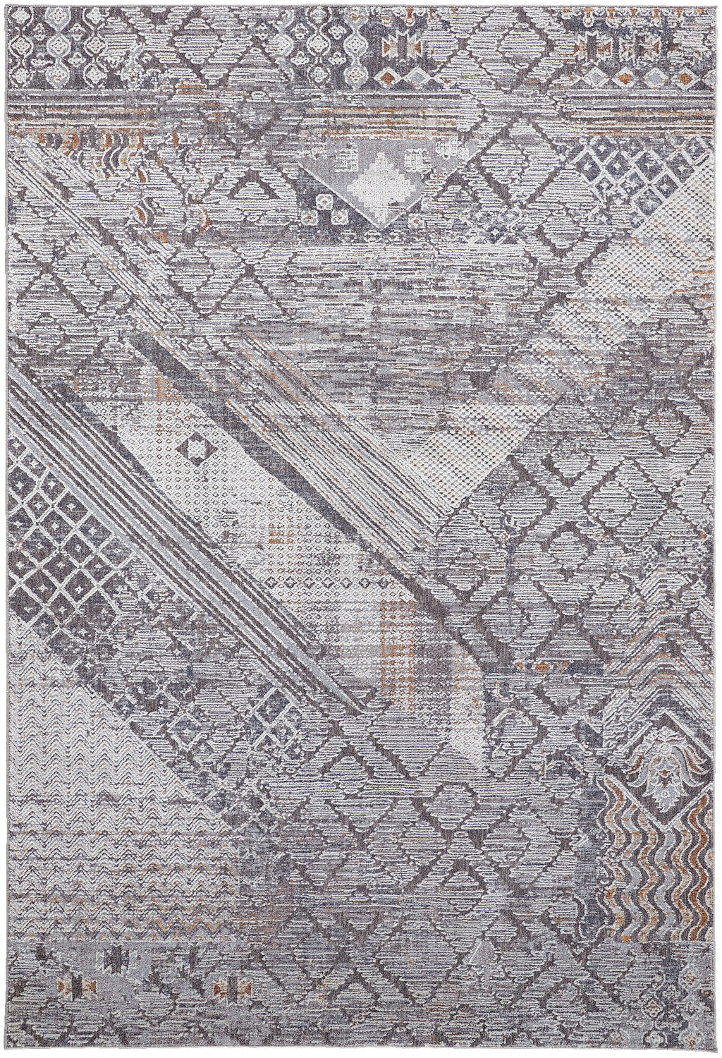 12 x 15 Ivory & Gray Geometric Power Loom Distressed Stain Resistant Rug