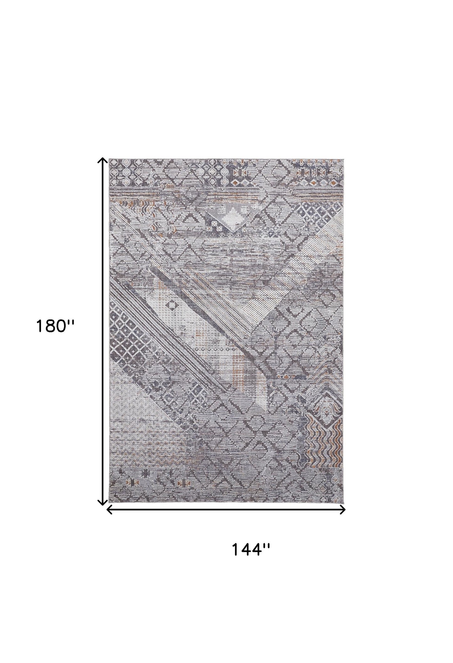 12 x 15 Ivory & Gray Geometric Power Loom Distressed Stain Resistant Rug