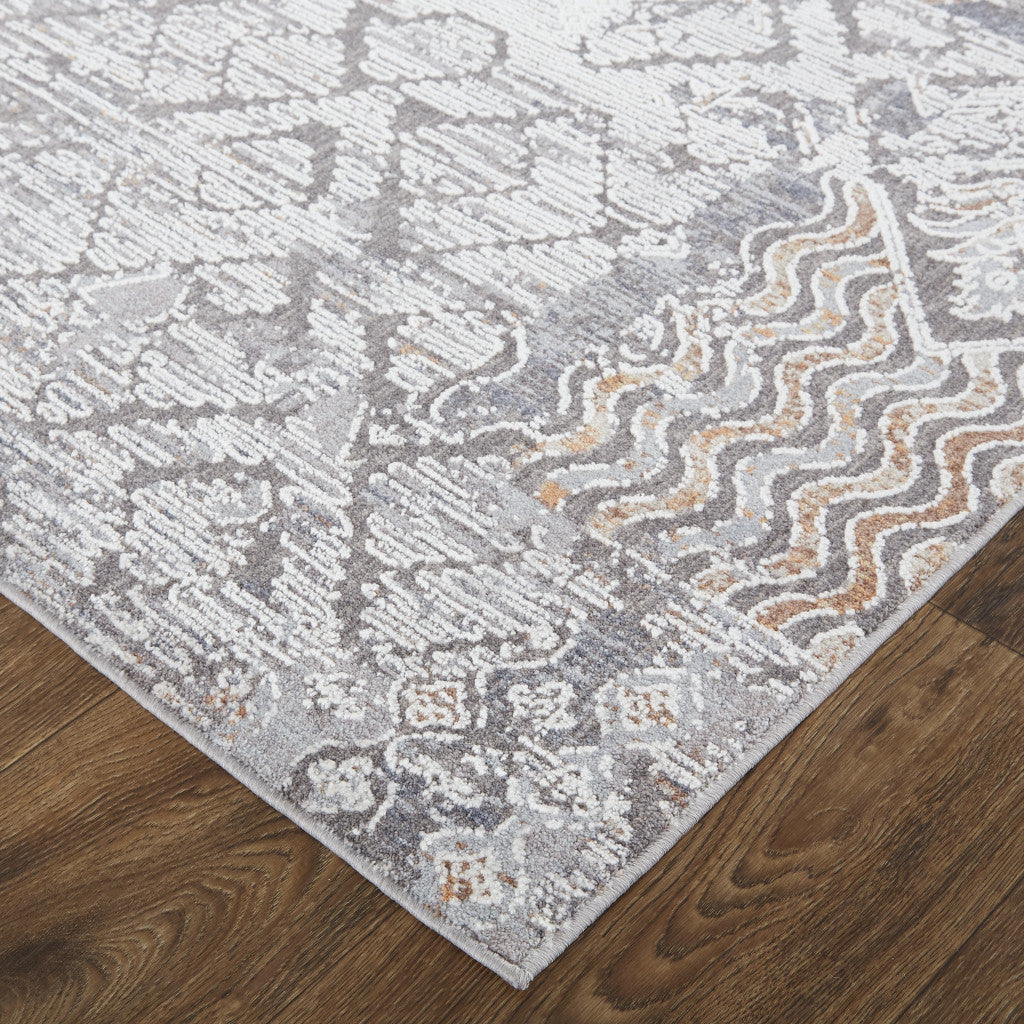 12 x 15 Ivory & Gray Geometric Power Loom Distressed Stain Resistant Rug