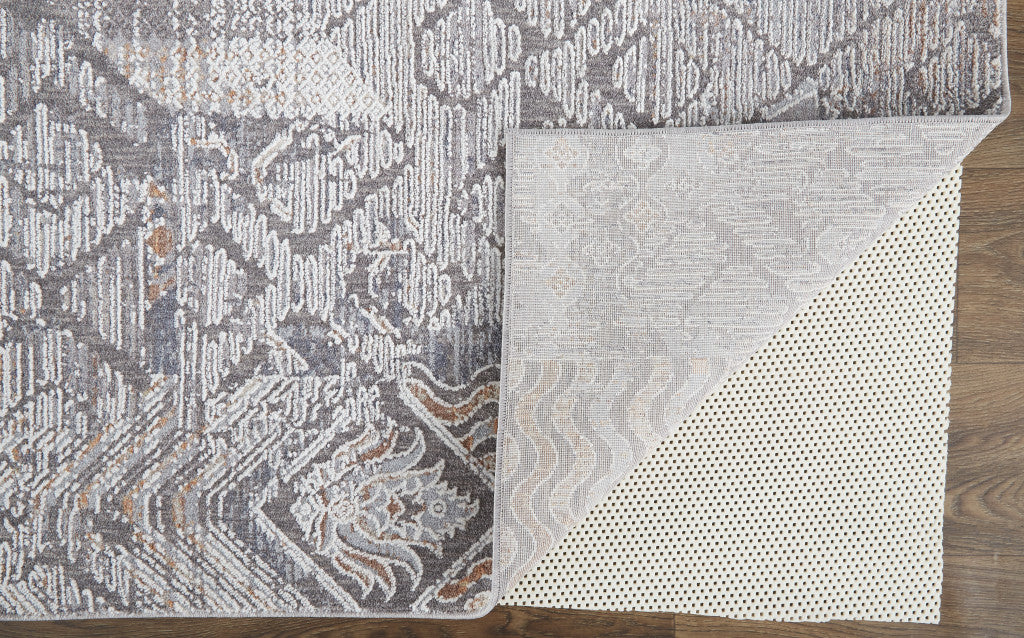 12 x 15 Ivory & Gray Geometric Power Loom Distressed Stain Resistant Rug