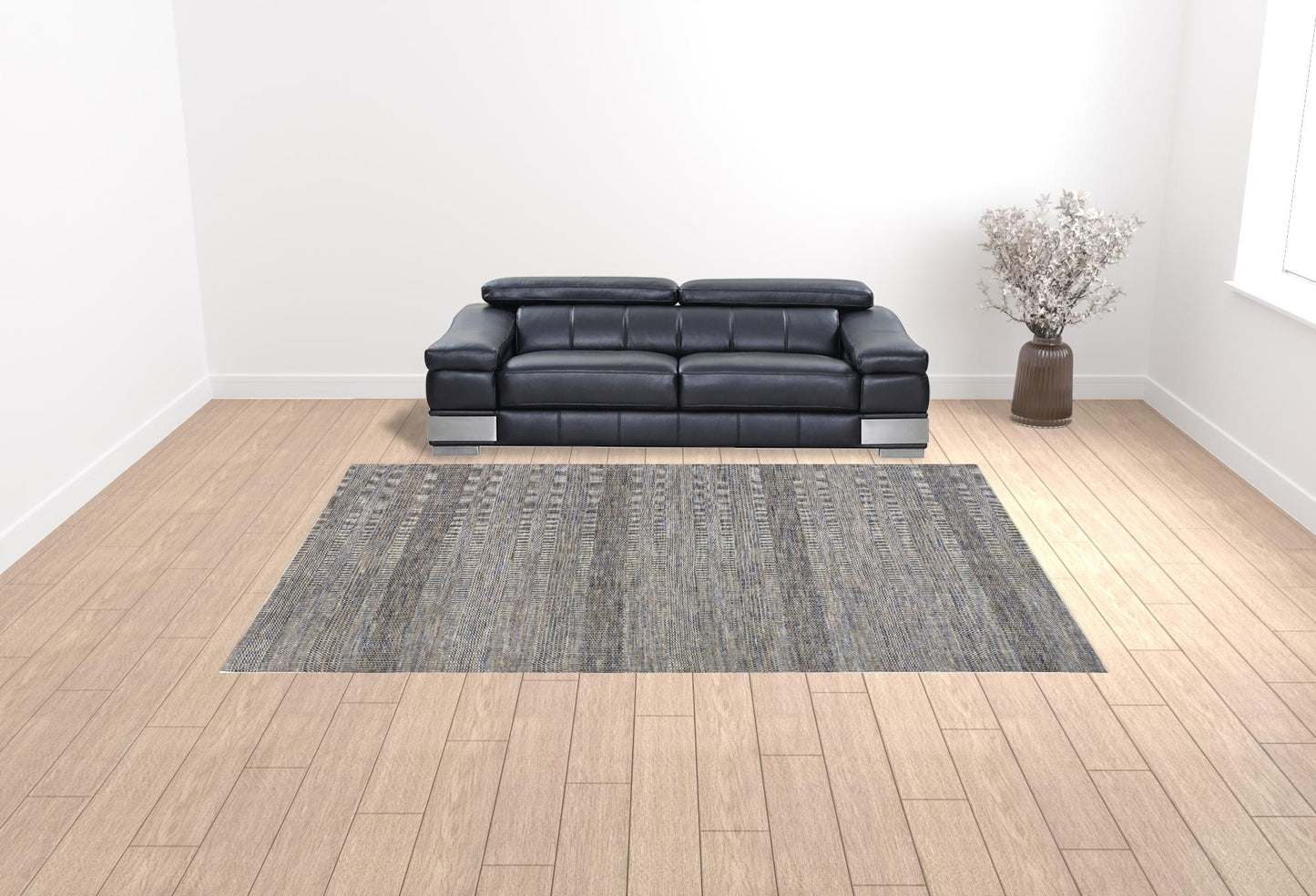 10 x 13 Silver Wool Striped Hand Knotted Rug