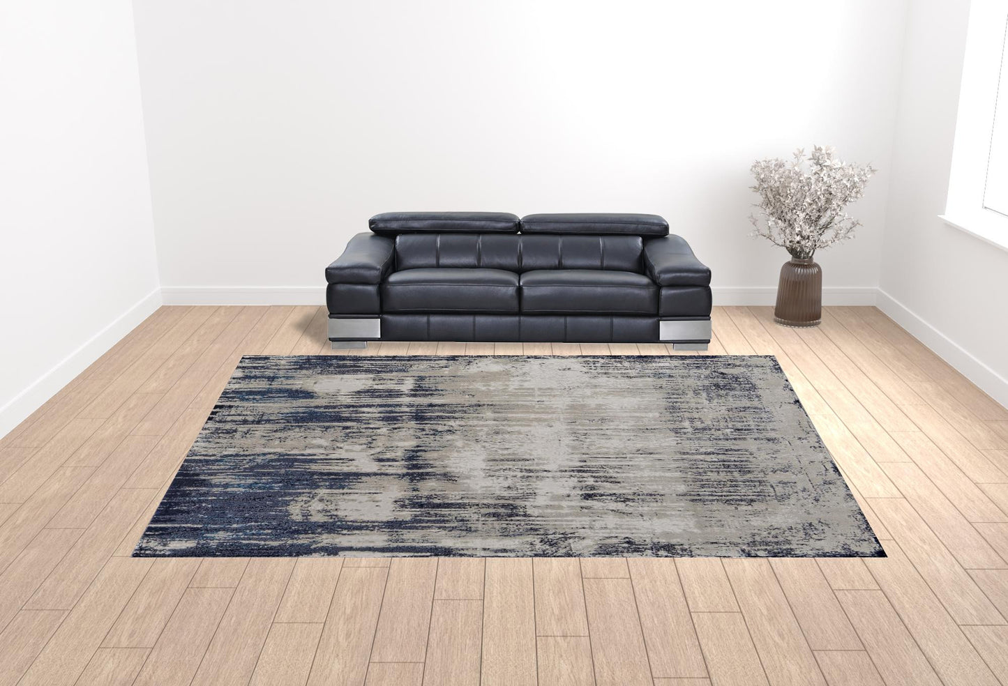 12 x 15 Tan Blue & Ivory Power Loom Distressed Rug