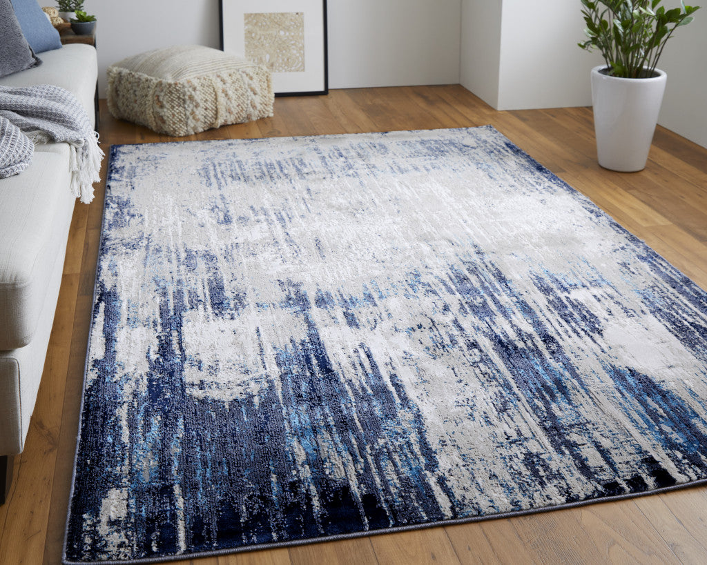 12 x 15 Tan Blue & Ivory Power Loom Distressed Rug