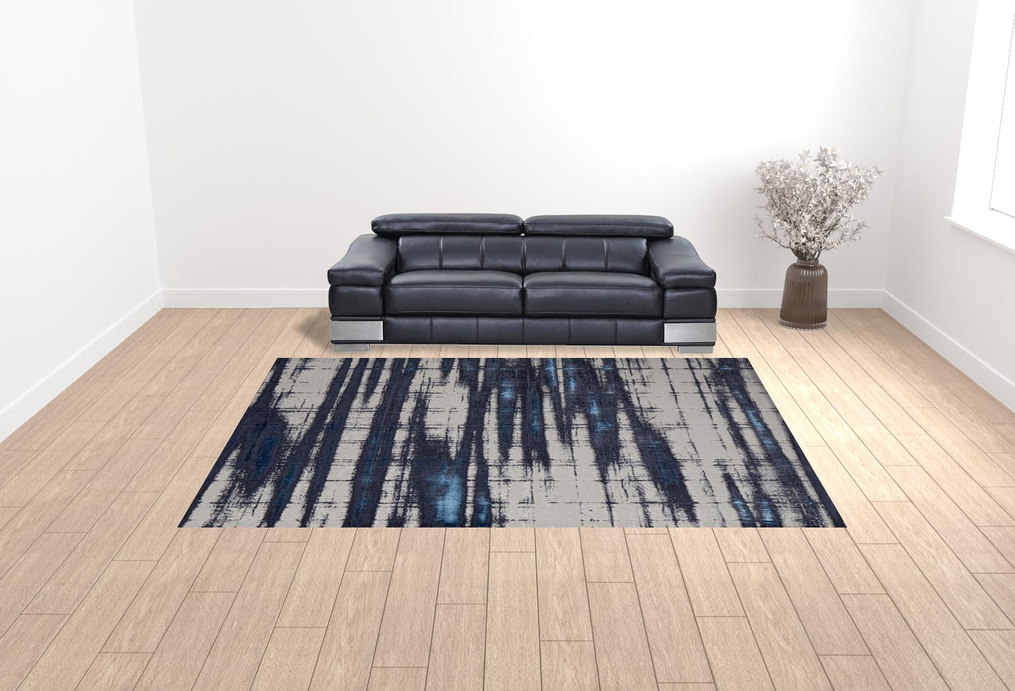 10 x 13 Ivory Blue & Gray Power Loom Distressed Rug