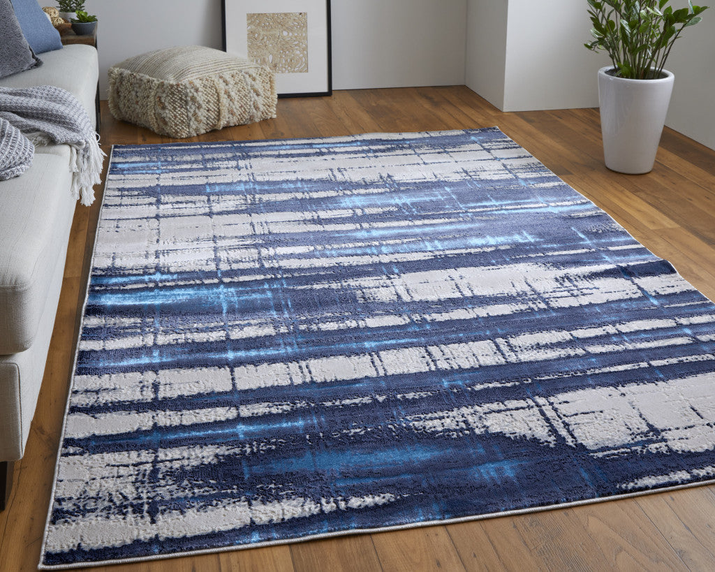 10 x 13 Ivory Blue & Gray Power Loom Distressed Rug