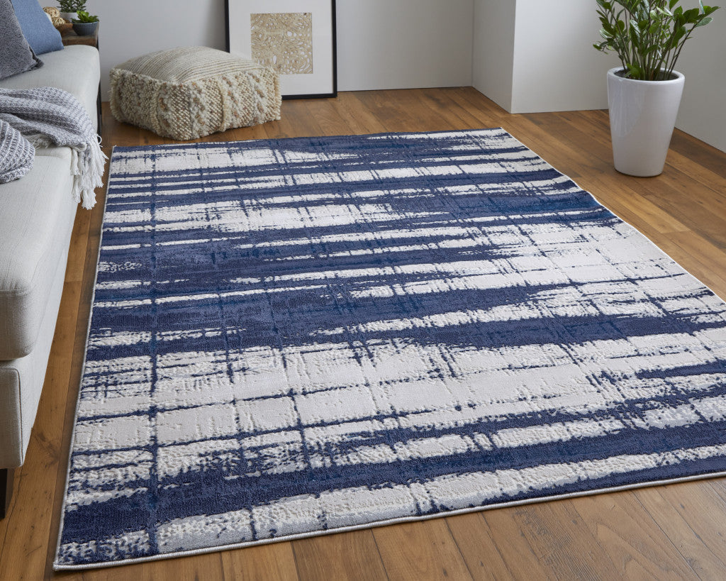 10 x 13 Ivory Blue & Gray Power Loom Distressed Rug