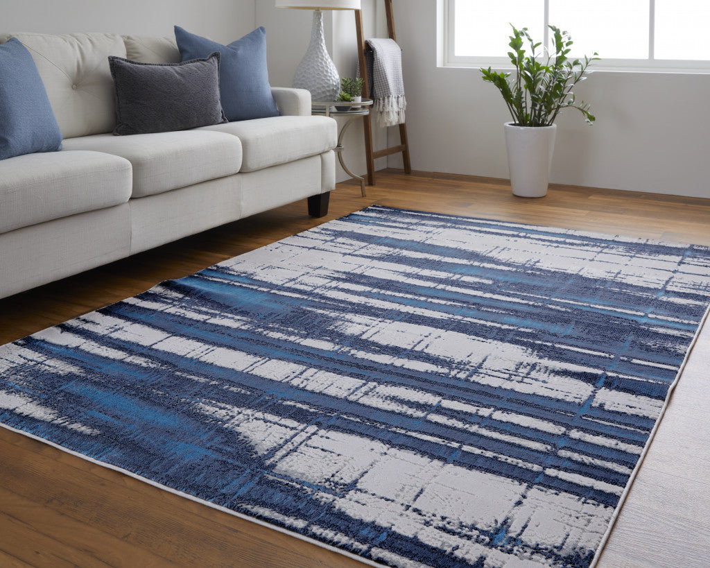 10 x 13 Ivory Blue & Gray Power Loom Distressed Rug