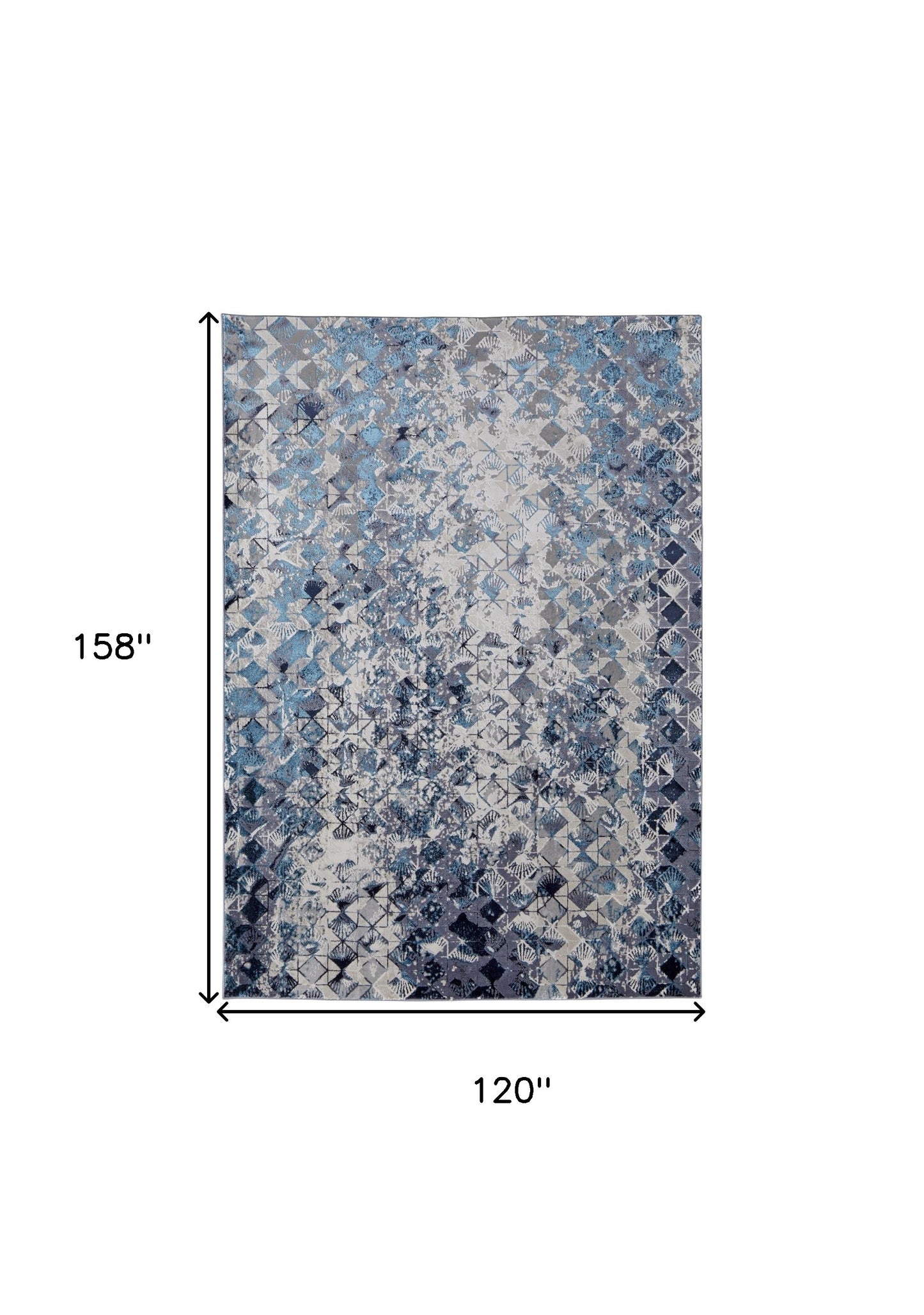 10 x 13 Blue Ivory & Gray Geometric Power Loom Distressed Rug
