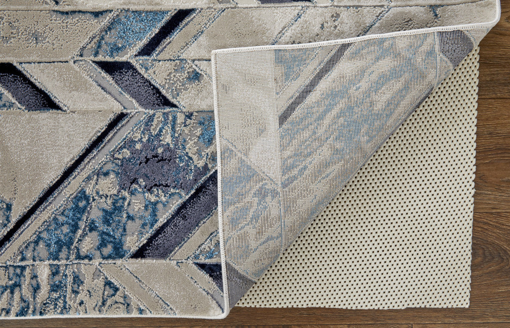 10 x 13 Ivory Blue & Gray Chevron Power Loom Distressed Rug