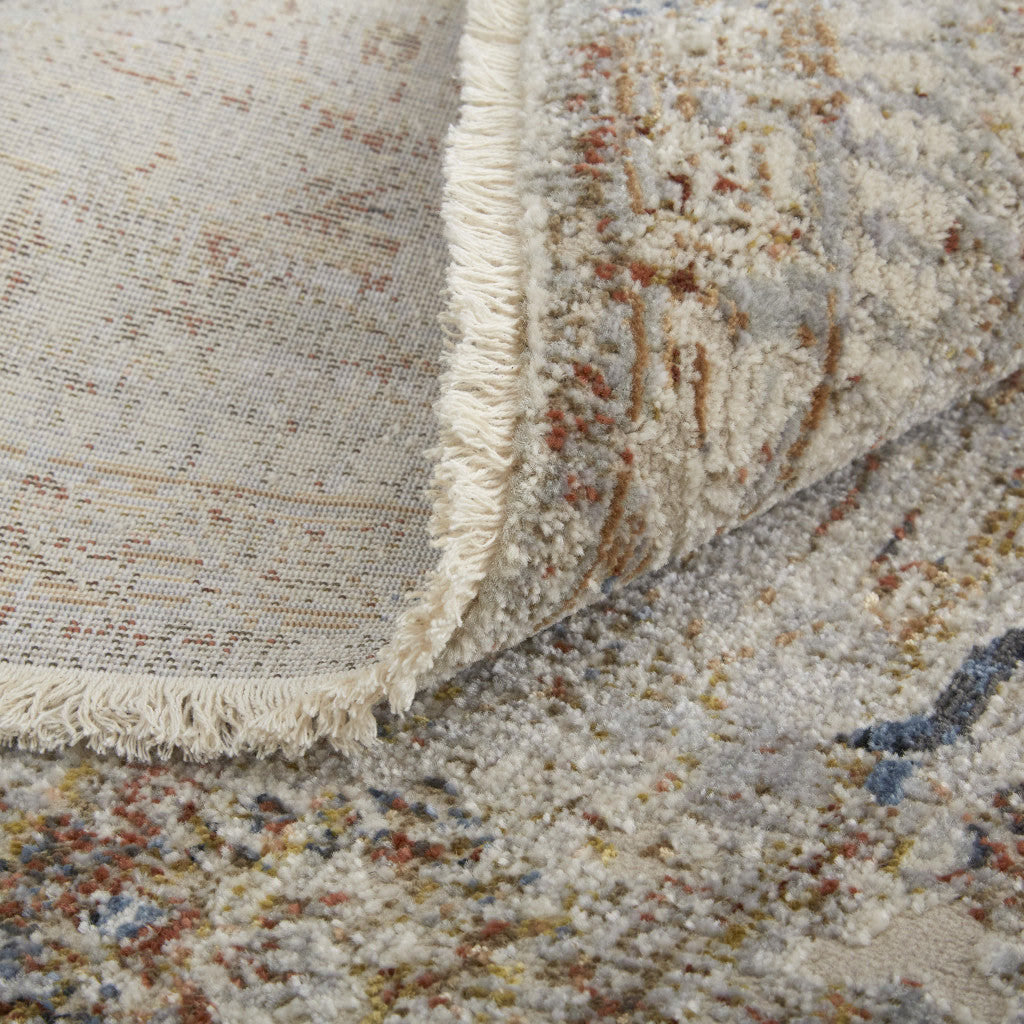 10 x 13 Tan Orange & Red Floral Power Loom Distressed Rug With Fringe