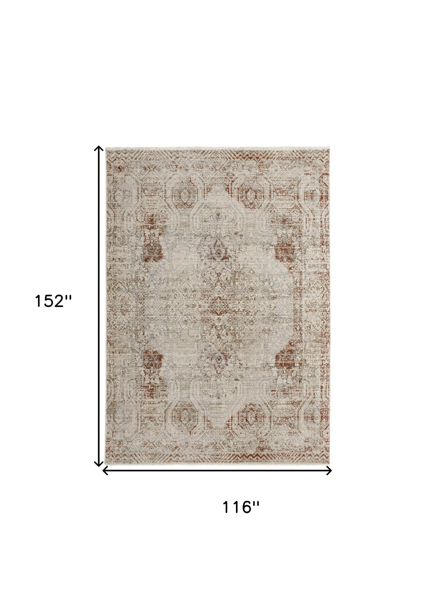 10 x 13 Tan Ivory & Orange Floral Power Loom Distressed Rug With Fringe