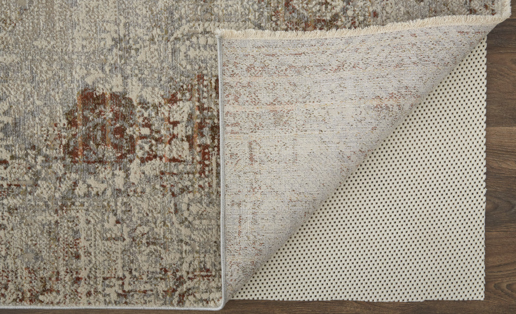 12 x 15 Tan Ivory & Orange Floral Power Loom Distressed Rug With Fringe