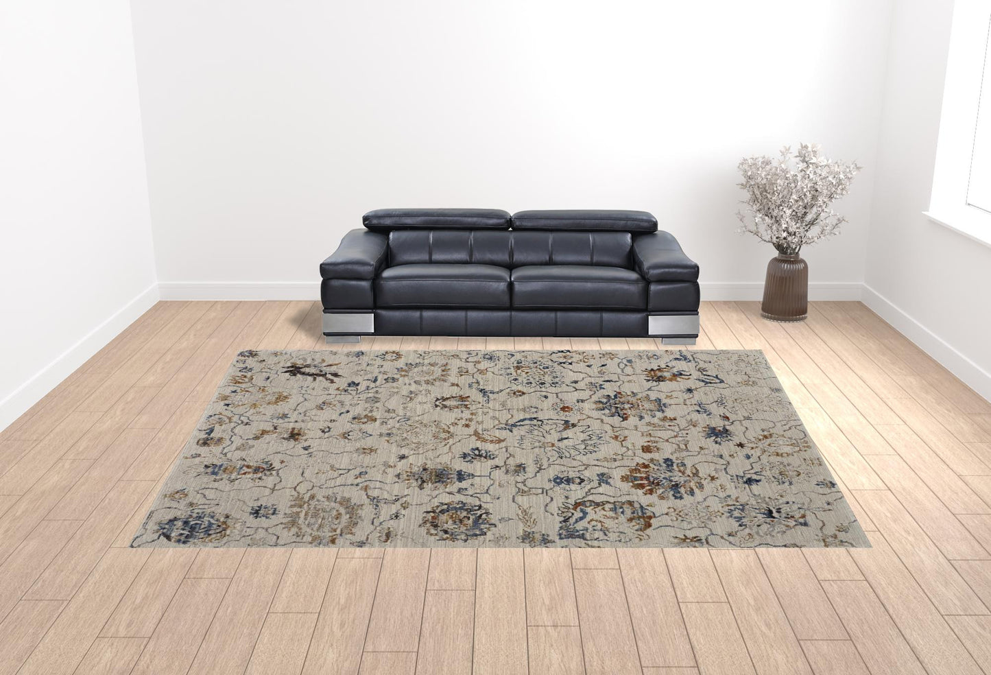 12 x 15 Orange & Ivory Floral Power Loom Distressed Rug With Fringe