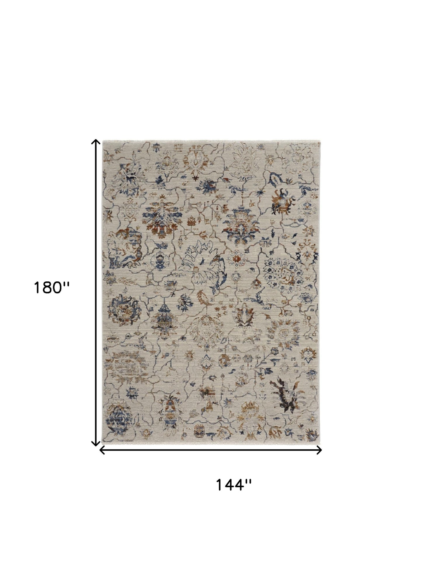 12 x 15 Orange & Ivory Floral Power Loom Distressed Rug With Fringe