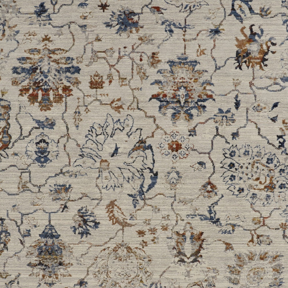 12 x 15 Orange & Ivory Floral Power Loom Distressed Rug With Fringe