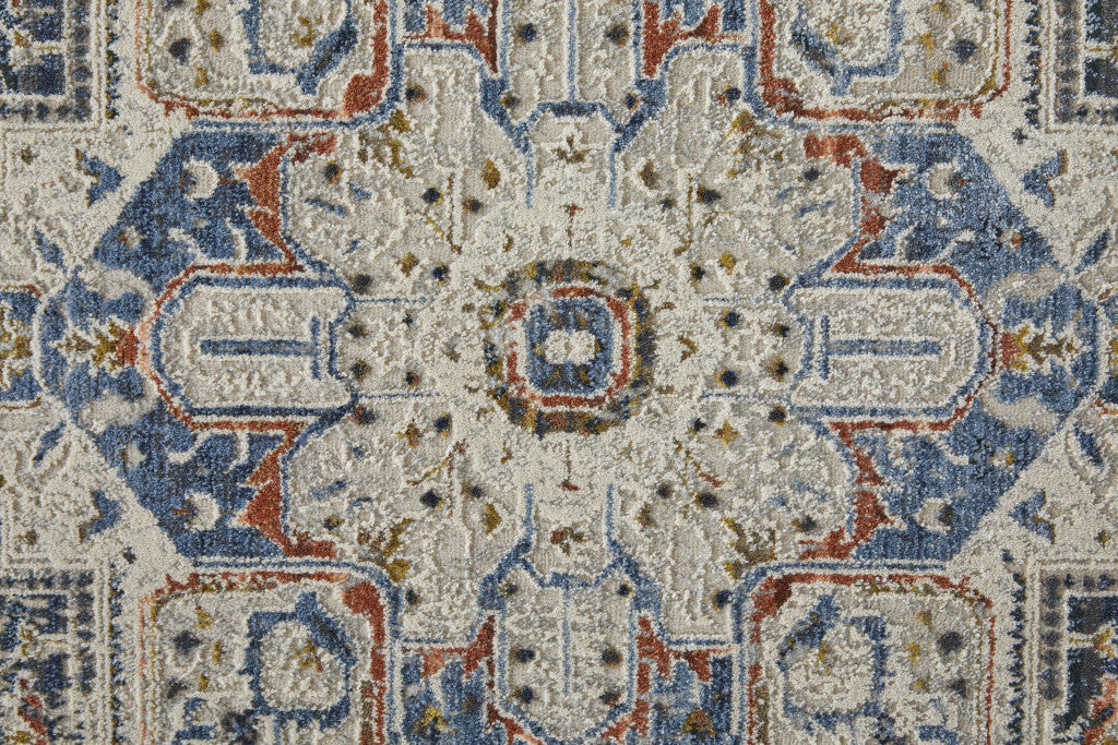 12 x 15 Ivory Blue & Red Floral Power Loom Rug With Fringe
