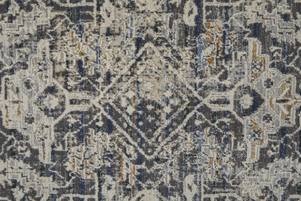 10 x 13 Ivory Gray & Taupe Power Loom Distressed Rug With Fringe