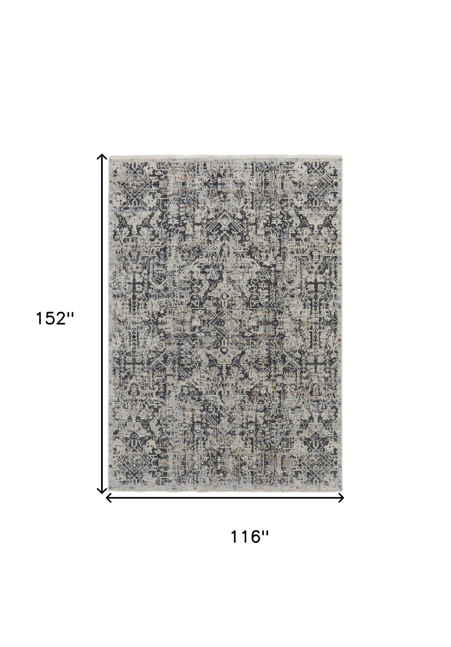 10 x 13 Ivory Gray & Taupe Power Loom Distressed Rug With Fringe