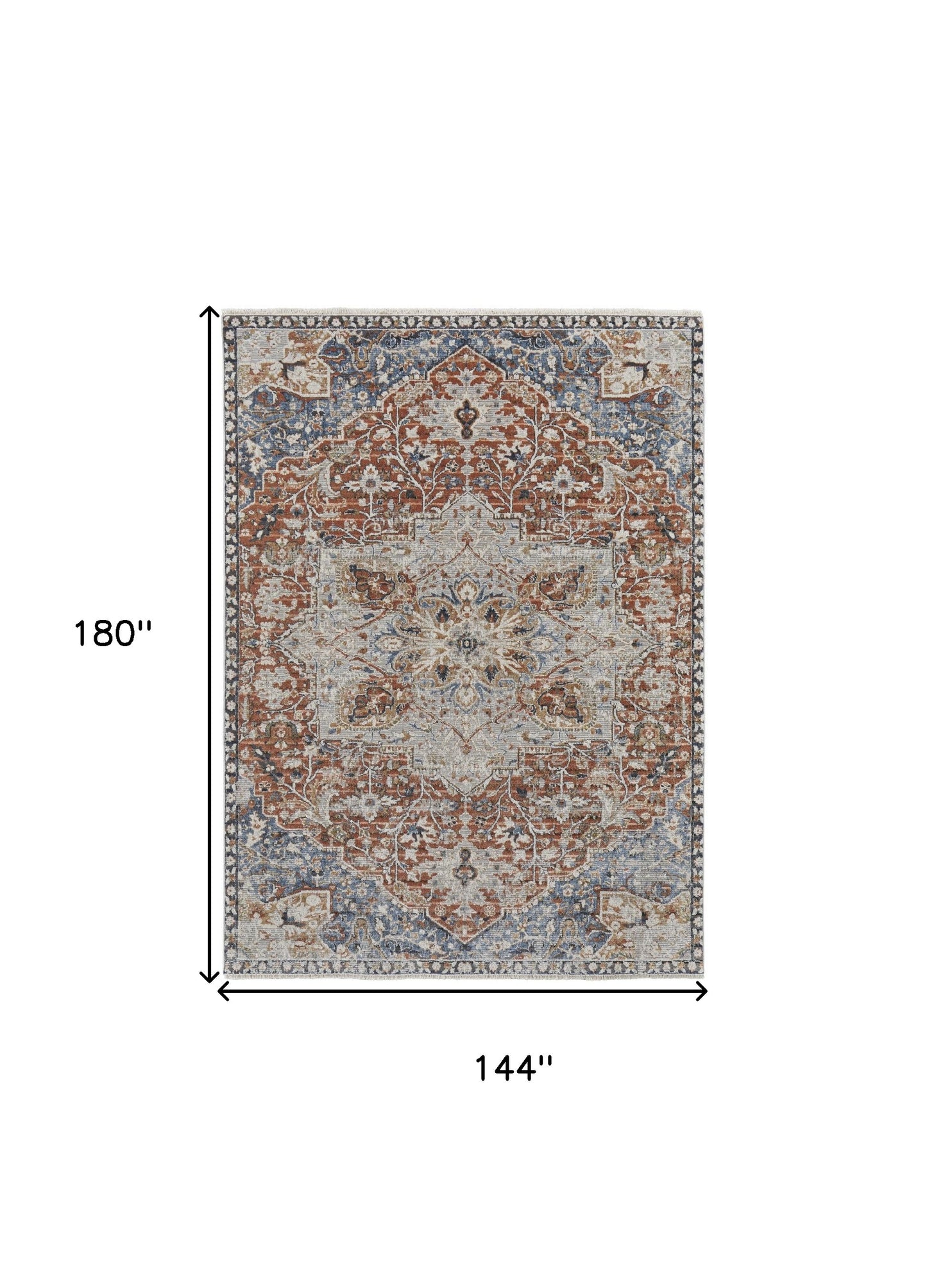12 x 15 Orange Ivory & Blue Floral Power Loom Rug With Fringe
