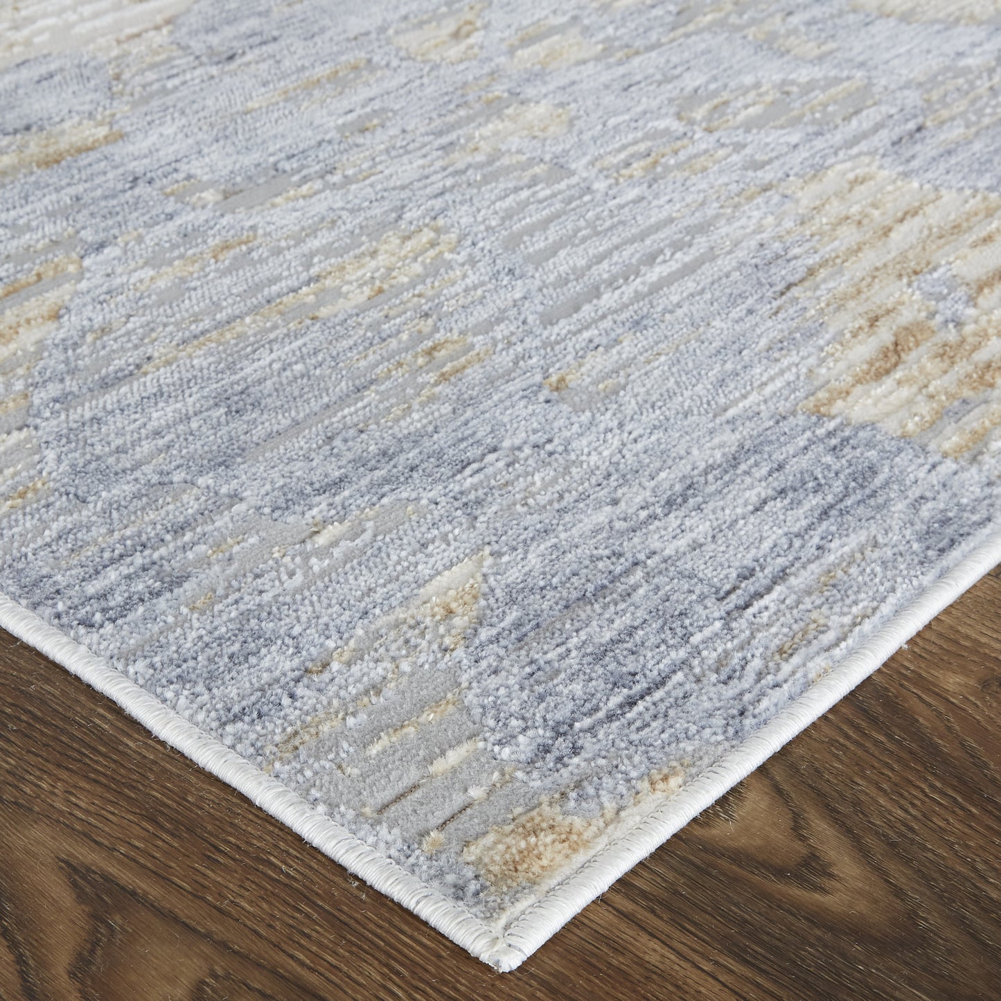 12 x 15 Tan Ivory & Blue Power Loom Distressed Rug