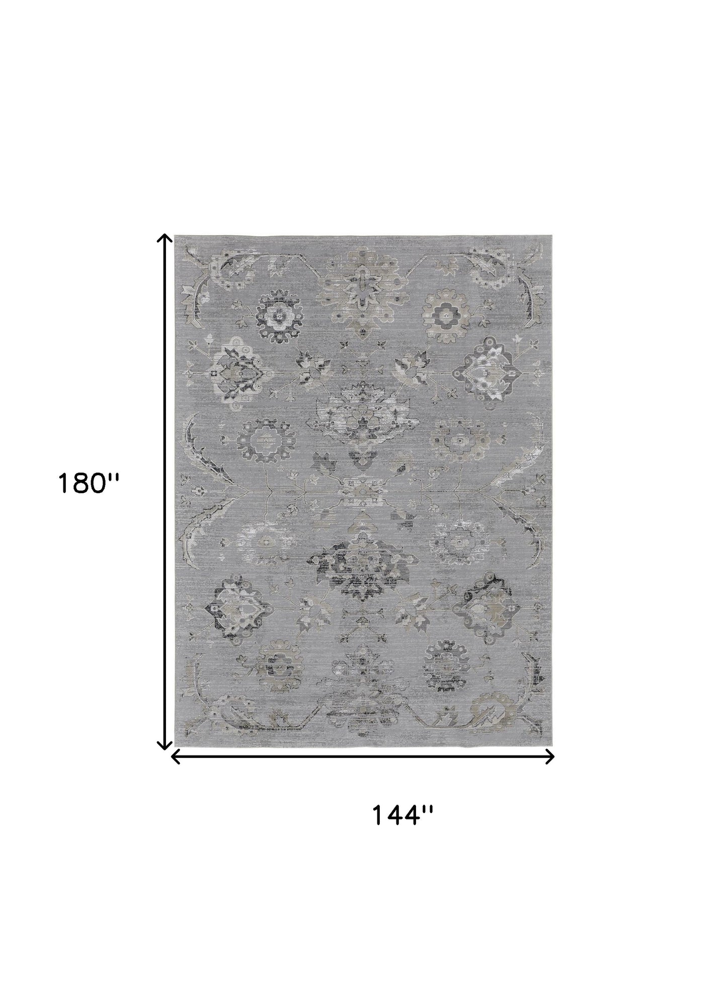 12 x 15 Silver & Black Floral Power Loom Distressed Rug
