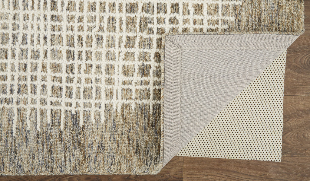 12 x 15 Tan & Ivory Wool Plaid Tufted Handmade Rug