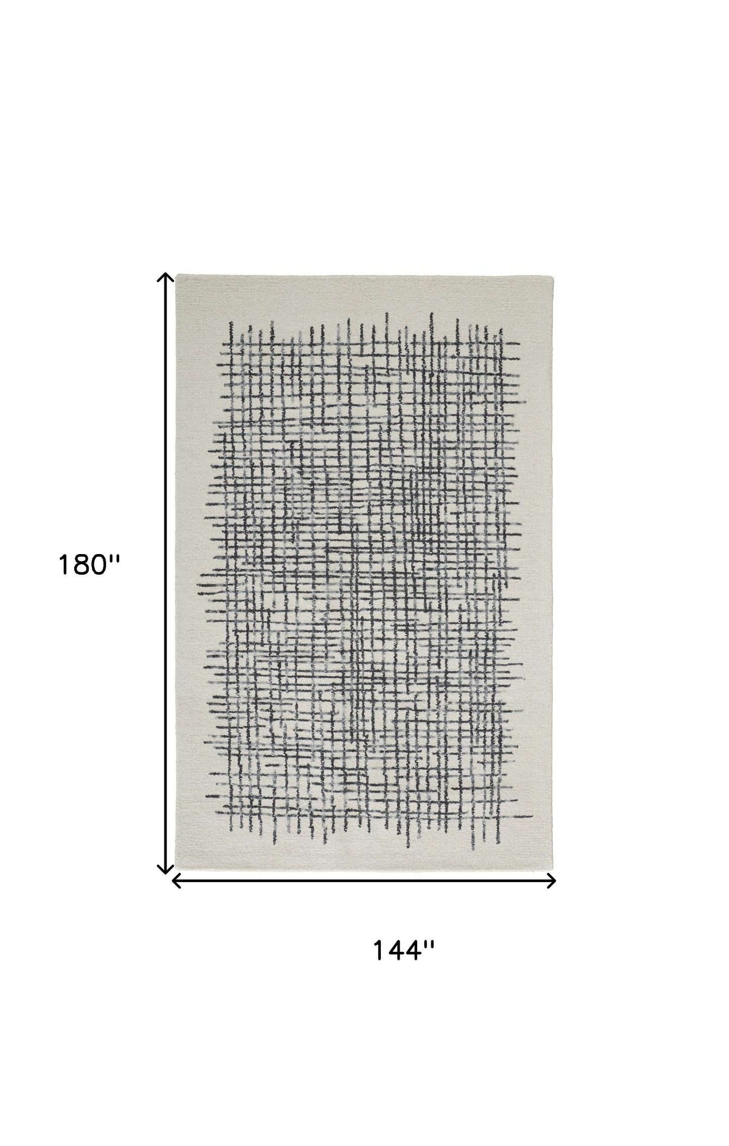 12 x 15 Ivory Gray & Black Wool Plaid Tufted Handmade Rug