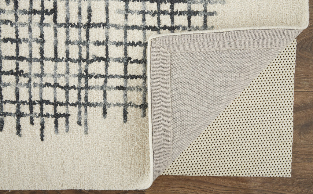 12 x 15 Ivory Gray & Black Wool Plaid Tufted Handmade Rug