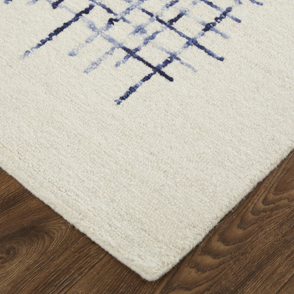 12 x 15 Ivory & Blue Wool Plaid Tufted Handmade Rug